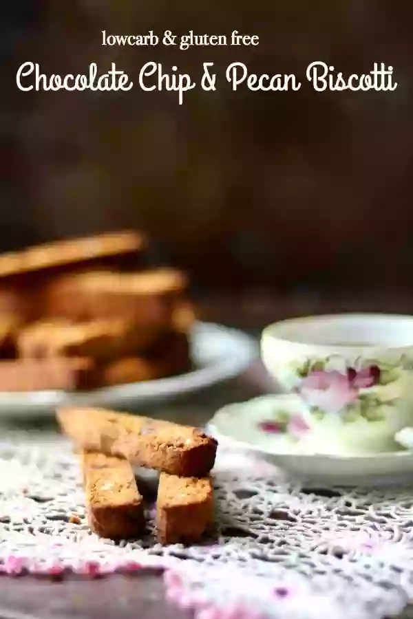 This easy low carb biscotti recipe is gluten free and sugar free. Unsweetened chocolate chips and toasted pecans give it flavor. From Lowcarb-ology.com