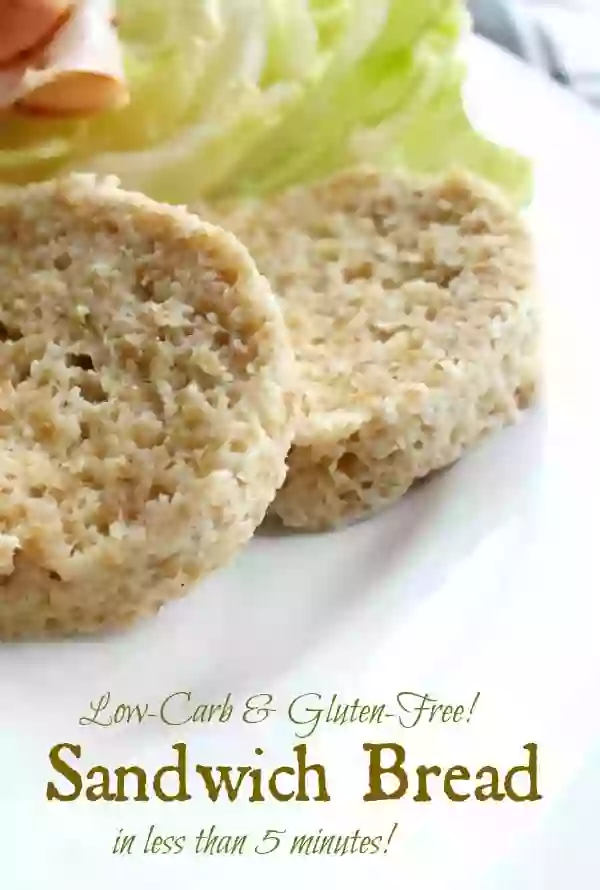Low-carb sandwich bread has just a touch over 6 net carbs and has a flavor and texture similar to wheat bread. Gluten free, quick and easy! Find it on lowcarb-ology.com
