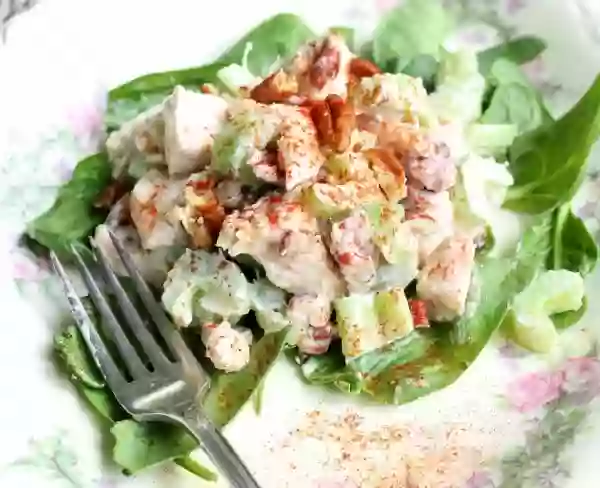 Low carb copycat Neiman Marcus Chicken salad is creamy chicken perfection without a lot of carbs. Lowcarb-ology.com