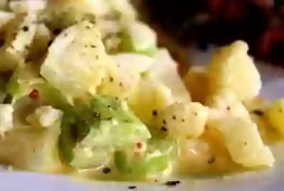 low carb potato salad is made with cauliflower and a tangy mustard sauce . It's an excellent replica of traditional potato salad. lowcarb-ology.com