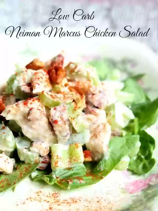 Low carb copycat Neiman Marcus chicken salad is adapted from Helen Corbitts cookbook and has all the yum without all the carbs. lowcarb-ology.com