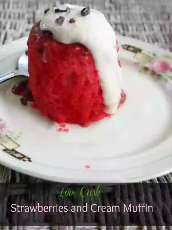 low carb and gluten free strawberries and cream muffin is great as breakfast or a healthy, filling snack. It's got cream cheese inside! lowcarb-ology.com