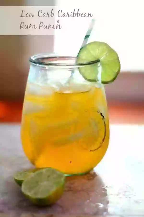 Low carb Caribbean Rum Punch is an Atkins friendly tiki drink with less than 1 carb per serving. SO YUMMY!!! From Lowcarb-ology.com