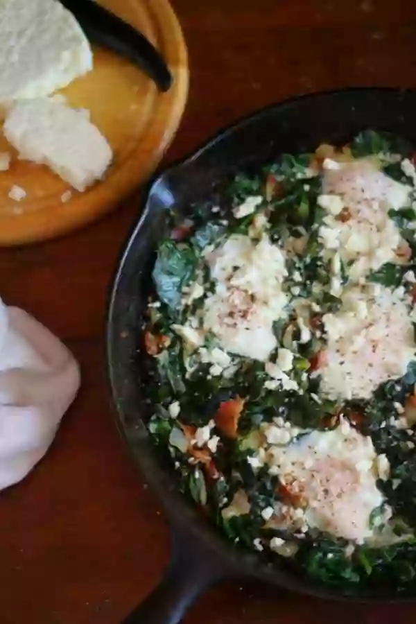 Have a healthy low carb brunch with these spicy sauteed collard greens and poached eggs. From Lowcarb-ology.com