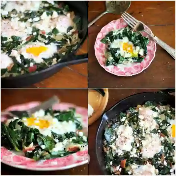 Low carb sauteed collard greens with poached eggs. Yummy! From Lowcarb-ology.com