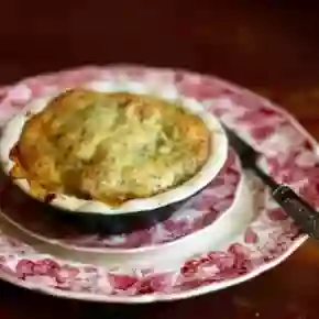 This creamy chicken pot pie is low carb and gluten free. Just 7.4 net carbs per serving. Lowcarb-ology.com