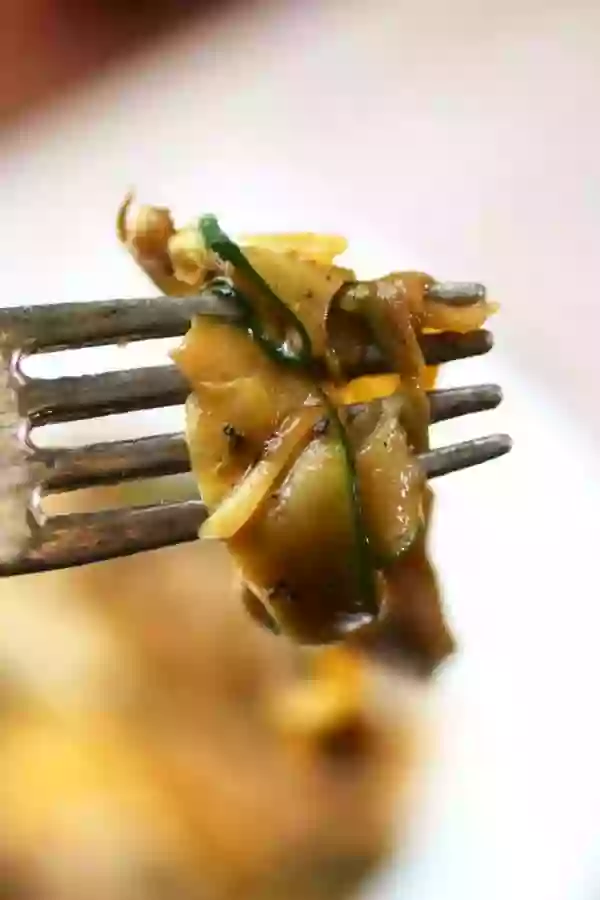 Low carb and super yummy, this green chile chicken pasta is made with zucchini. From Lowcarb-ology.com