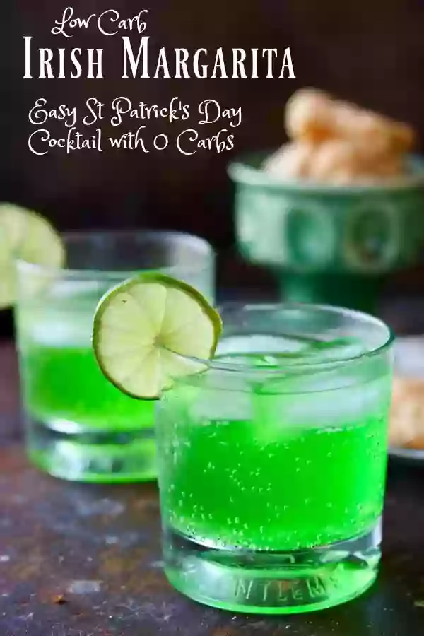 Easy low carb margarita recipe is bright green and perfect for St Patrick's Day! From Lowcarb-ology.com