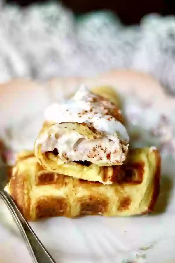 Decadent, creamy, low carb bavarian cream stuffed waffles are deliciously quick and easy! Lowcarb-ology.co