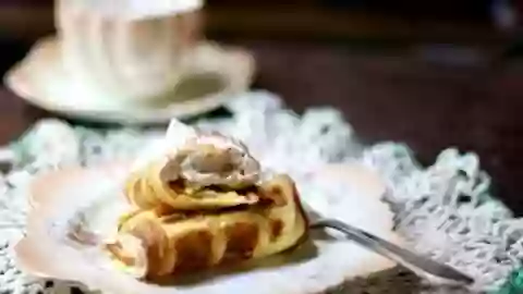Bavarian cream stuffed waffles are low carb and gluten free. From Lowcarb-ology.com