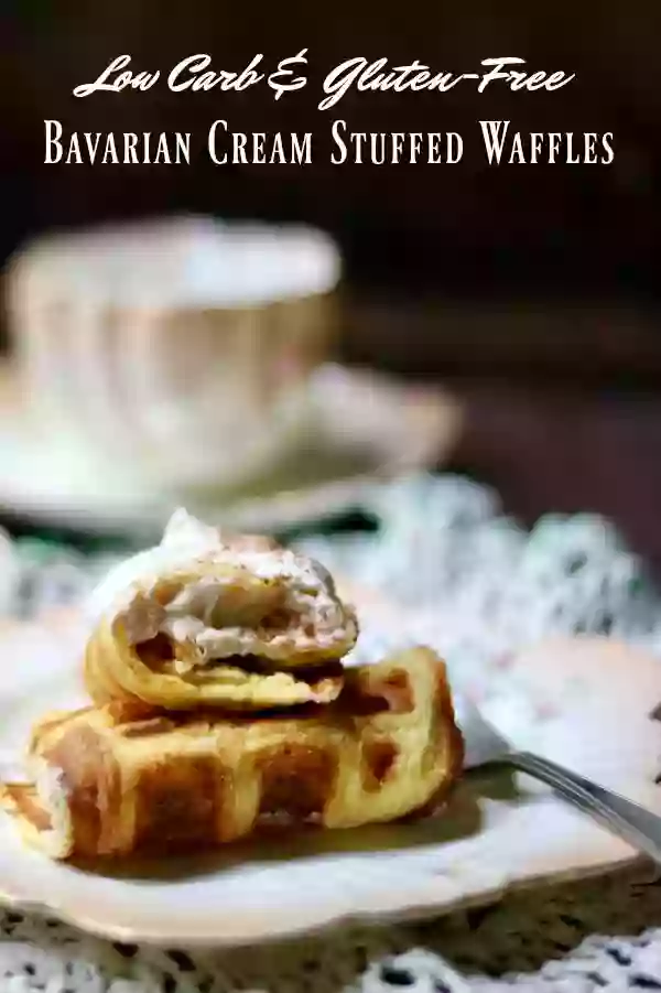 Low carb, gluten free stuffed waffles recipe is filled with decadent Bavarian cream. From Lowcarb-ology.com