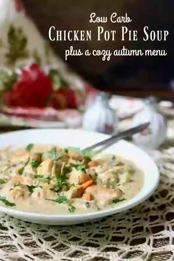 Low Carb Chicken pot pie soup recipe is creamy low carb comfort food that will warm your soul anytime of the year! Keto friendly, Atkins friendly, just 7 net carbs. From Lowcarb-ology.com