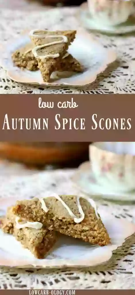 Welcome fall with these low carb Autumn Spice Scones topped with a toffee cream cheese glaze. Buttery and crumbly, these sweet treats are just as good with breakfast coffee as they are with afternoon tea. With just 3 net carbs, you'll want to have a batch of these in the freezer all season long. From Lowcarb-ology.com