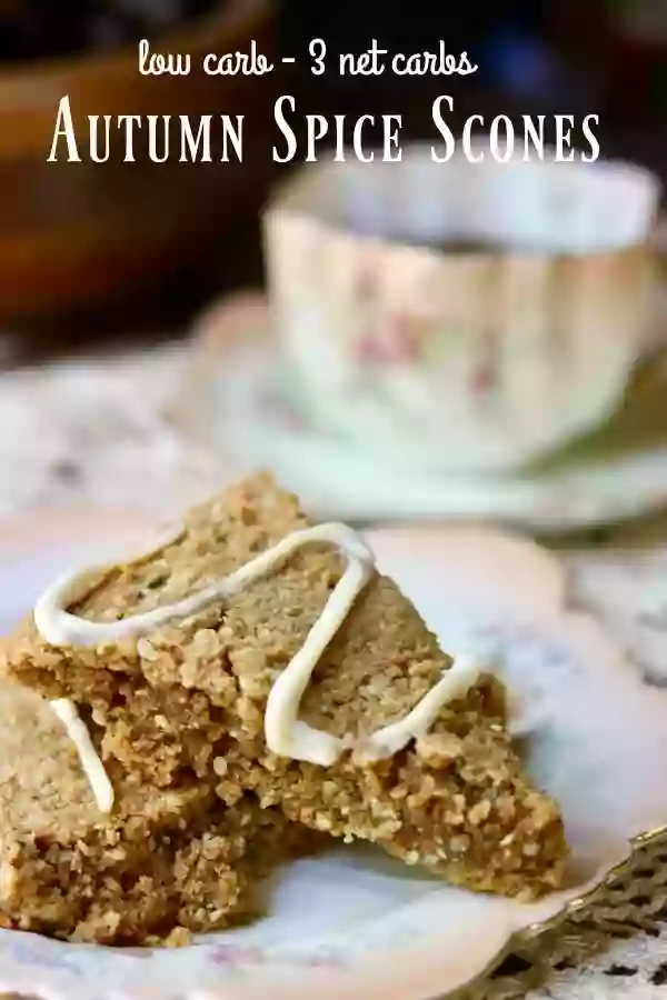 These low carb Autumn Spice Scones topped with a toffee cream cheese glaze are SO GOOD. Buttery and crumbly, these sweet treats are just as good with breakfast coffee as they are with afternoon tea. With just 3 net carbs, you'll want to have a batch of these in the freezer all season long. From RestlessChipotle.com