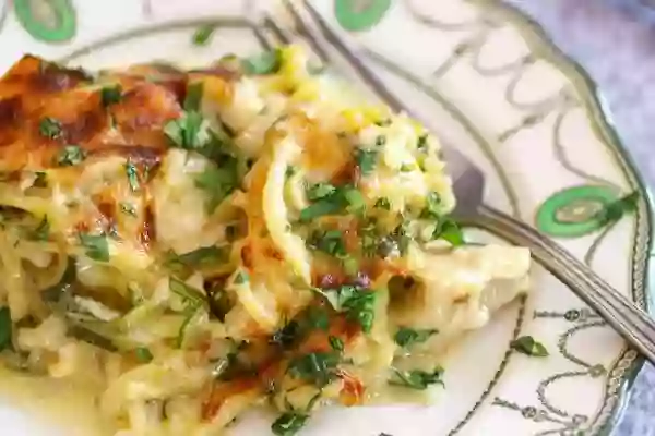 Close up of low carb chicken tetrazzini. Feature image