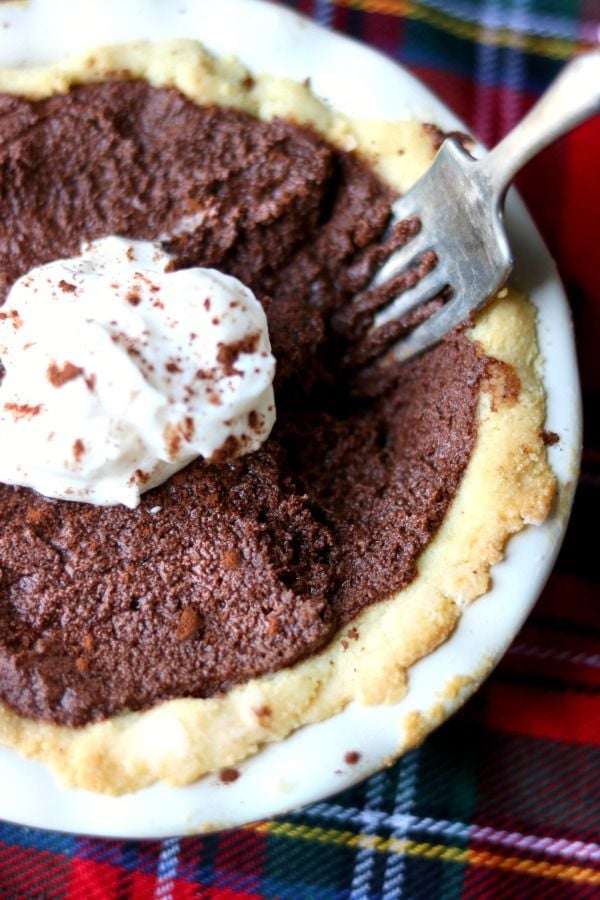 A Closeup of a Silver Fork in a Creamy Low Carb French Silk Pie.