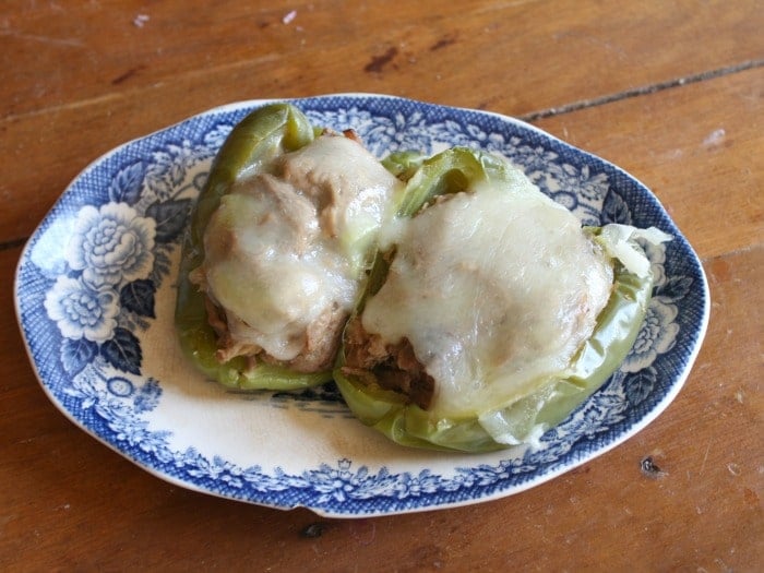 low carb italian beef stuffed peppers without rice are covered in creamy provolone - lowcarb-ology.com