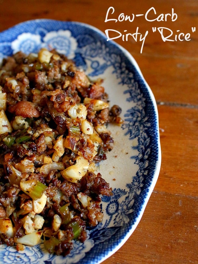 low-carb dirty "rice" is a spicy, delicious side dish or main course -lowcarb-ology.com