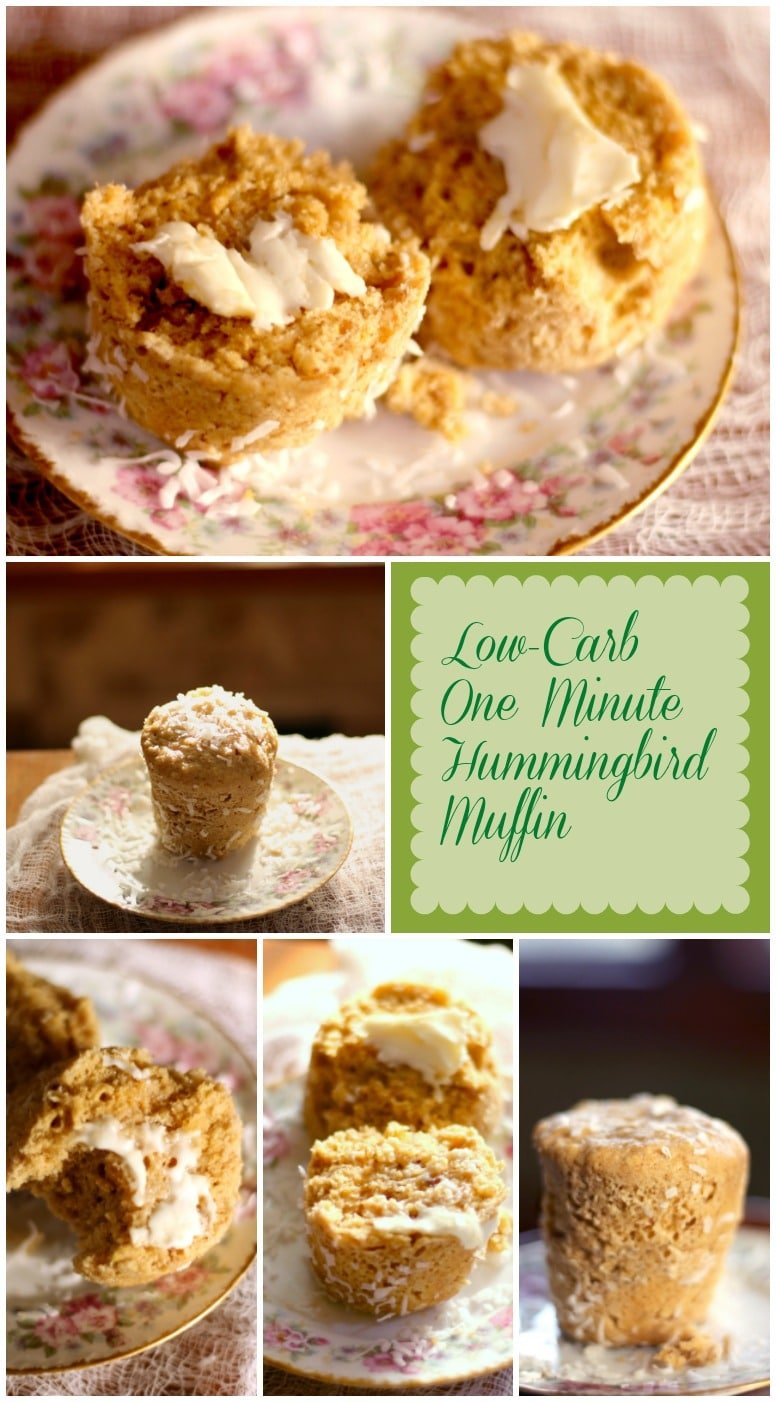 Make these one minute hummingbird muffins in your microwave for a low carb breakfast! From Lowcarb-ology.com