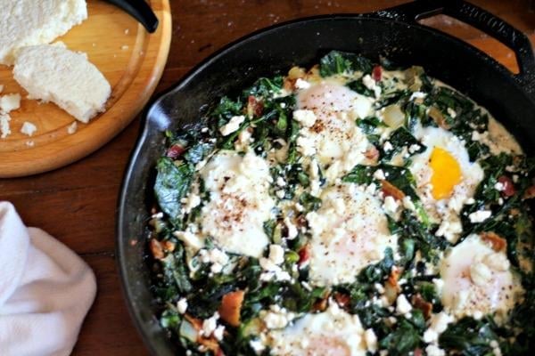 Sauteed collard greens have under 4 net carbs per serving. Gorgeous breakfast or brunch! From Lowcarb-ology.com