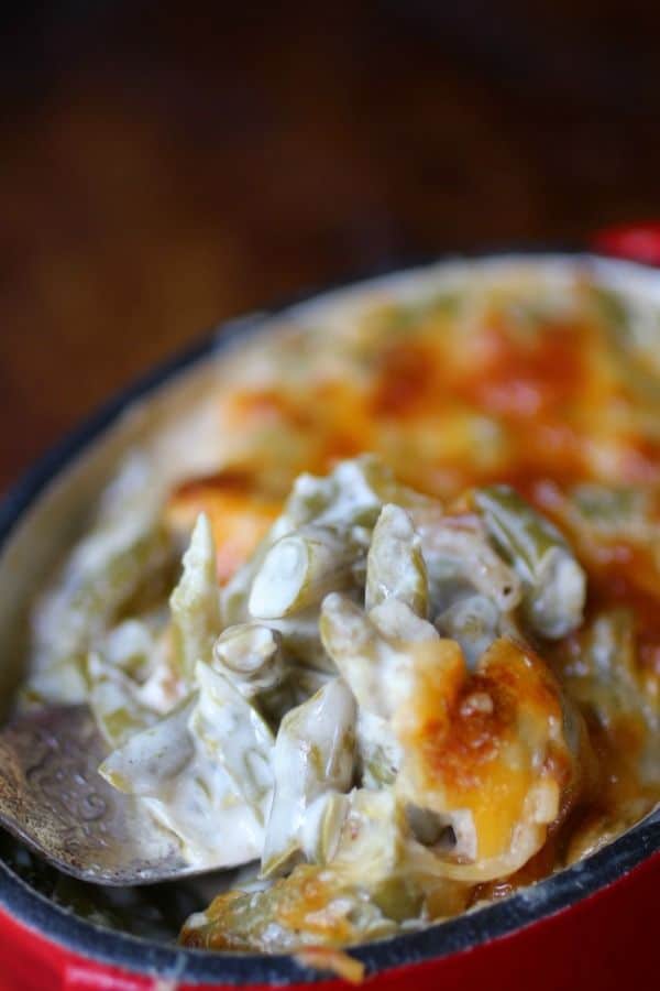Delicious low carb green bean casserole recipe is so rich and cheesy! From Lowcarb-ology.com