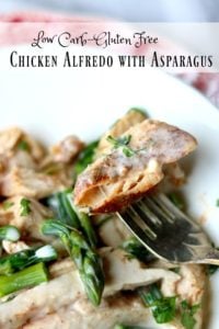 Low carb asparagus chicken Alfredo recipe is packed with flavor! Just 4.6 net carbs per serving. SO yummy! 