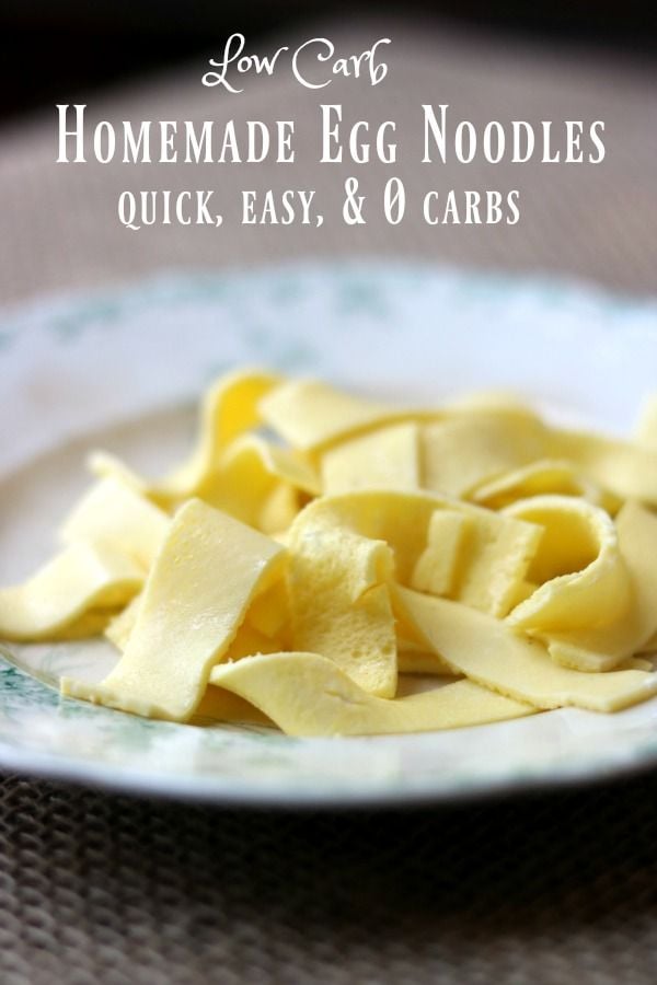 Easy low carb egg noodles - homemade pasta with 0 carbs that you can quickly make at home. Love this stuff! From Lowcarb-ology.com