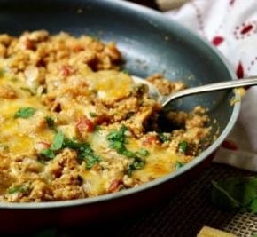 Quick and easy low carb chicken enchilada skillet dinner recipe has just 7 net carbs per serving and it's great for the whole family. Lowcarb-ology.com
