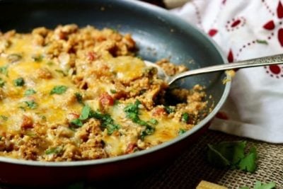 Quick and easy low carb chicken enchilada skillet dinner recipe has just 7 net carbs per serving and it's great for the whole family. Lowcarb-ology.com