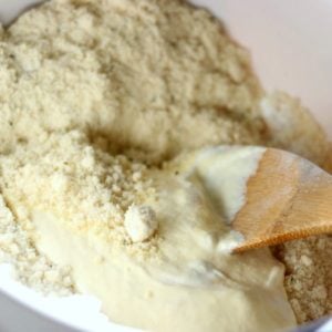 Mixing the wet and dry ingredients for low carb sour cream biscuits